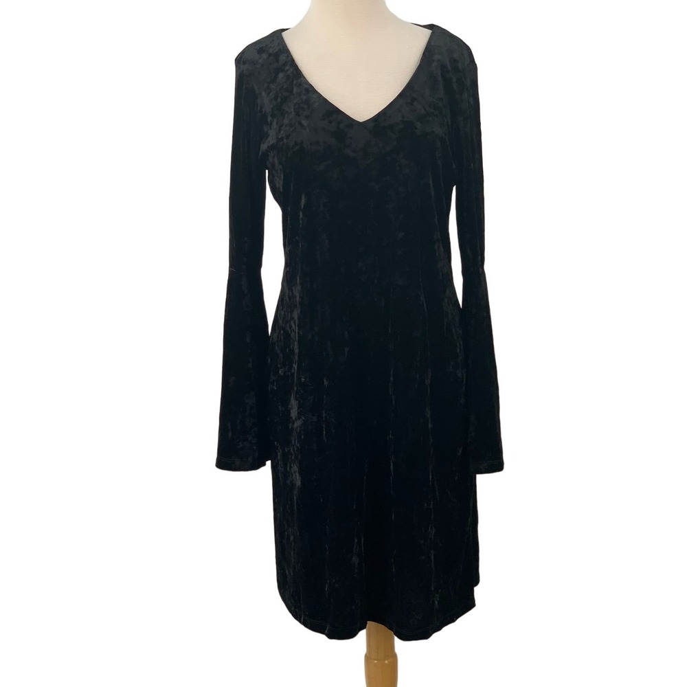 Ronni Nicole Long Bell Sleeve V-Neck Pullover Black Velvet Dress Size 8